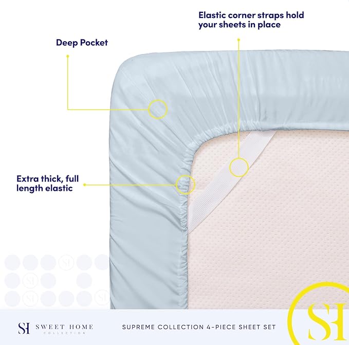 California King Sheet Sets - Breathable Luxury Sheets with Full Elastic & Secure Corner Straps Built In - 1800 Supreme Collection Deep Pocket Bedding Set, Sheet Set, California King, Light Blue