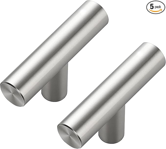 5 Pack Brushed Nickel Cabinet Knobs - Kitchen Cabinet Knobs Silver Cabinet Pulls for Kitchen Cabinet Drawer Stainless Steel Dresser Knobs for Cabinet Hardware 2in Length Single Hole T Bar