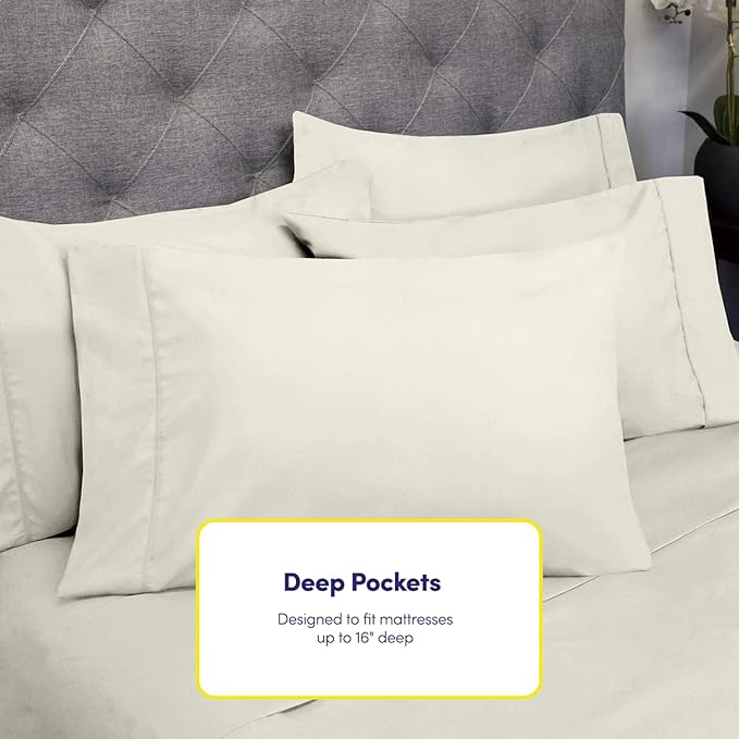 Twin Size Bed Sheets - 4 Piece 1500 Supreme Collection Fine Brushed Microfiber Deep Pocket Twin Sheet Set Bedding - 1 EXTRA PILLOW CASES, GREAT VALUE, Twin, ivory