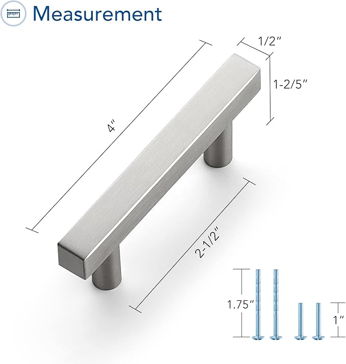 Ravinte Brushed Nickel Cabinet Handles 25 Pack 2-1/2 inch Satin Nickel Square Cabinet Pulls Silver Hardware for Kitchen Cabinets 4 inch Overall Length Stainless Steel Drawer Pulls