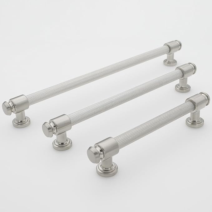 10 Pack 6-1/4" Hole Center(160mm) Brushed Satin Nickel Kitchen Cabinet Handles Knurled Cabinet Pulls Silver Drawer Pulls Kitchen Cabinet Hardware
