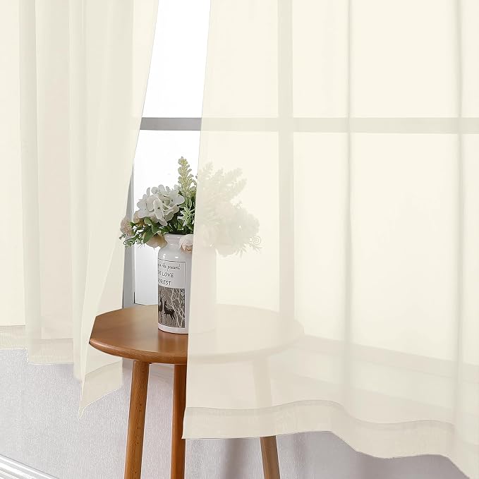 Cream Sheer Curtains 54 Inch Length 2 Panels, Voile Airy Curtains - Image 3