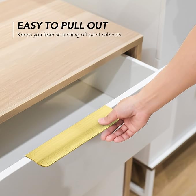 Ravinte Hardware 12 Pack Gold Cabinet Handles, 5.9 Inch (150mm) Finger Edge Pulls, 5 Inch Hole Center, Finger Pulls for Cabinets