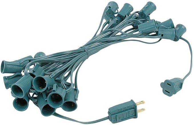 25 Foot C9 Multi Ceramic Christmas String Light Set - Opaque Bulbs - Roofline Light String - Green Wire