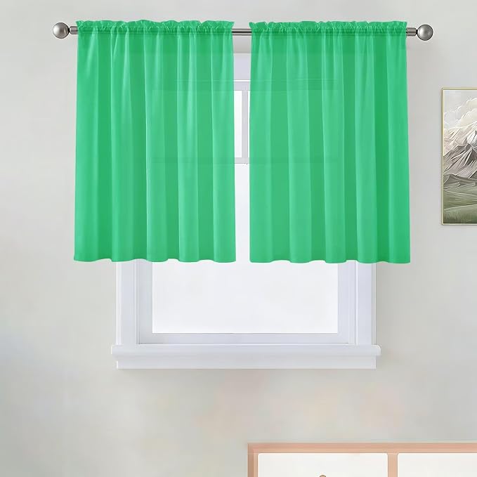 SpaceDresser Basic Rod Pocket Sheer Voile Window Curtain Panels Grass Green 1 by SpaceDresser
