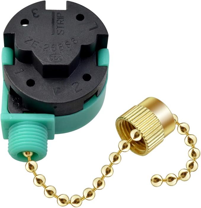 3 Pack Ceiling Fan Switch 3 Speed 4 Wire Zing Ear ZE-268S6 Fan Pull Chain Switch Replacement Speed Control for Ceiling Fan Light, Wall Lamps, Cabinet Light (Brass Color)