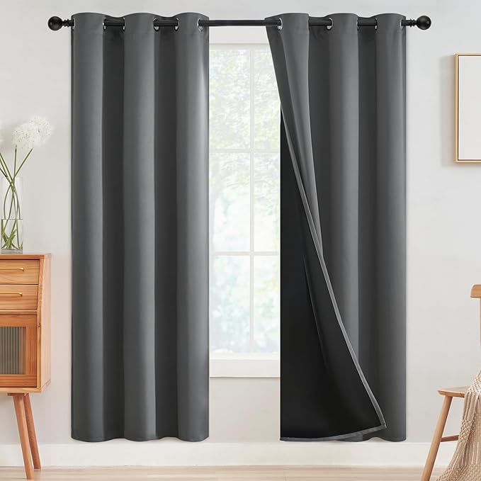 SimpleHome Grey 100% Blackout Curtains Room Darkening Living Room 72 Inch | by SimpleHome