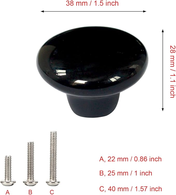 HUAMULAN 15PCS Black Glossy Ceramic Knobs Round Cabinet Dresser Pulls Door Handles Cupboard Wardrobe Drawer, Dia. 1.5 inch 38mm