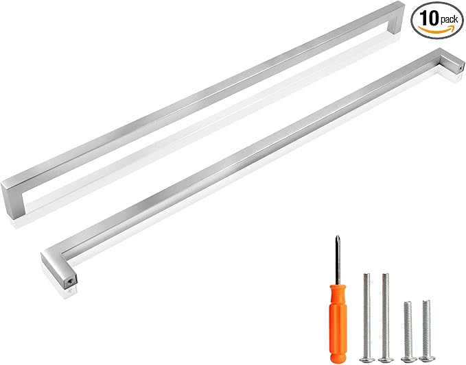 Cabinet Pulls Brushed Nickel Cabinet Handles Square Drawer Pulls, 10 Pack 18 Inch Stainless Steel Kitchen Door Cupboard Cabinet Handles, Cabinet Hardware Drawer Handles, 458mm Hole Centers