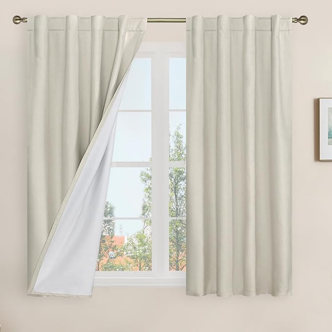 54 Inch Full Blackout Linen Window Curtains by LAMIT