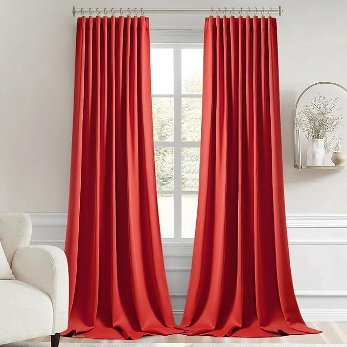 MIULEE Christmas Red Back Tab Blackout Curtains 52x102 Inch Long 2 Panels | Rod - Image 9