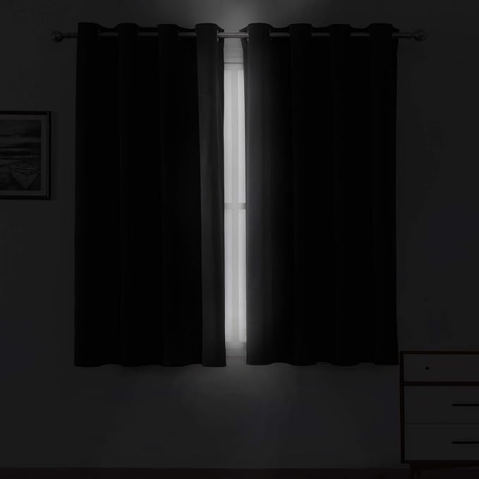 Black Blackout Curtains 52 x 63 Inch Length/Set of 2 Curtain Panels/Thermal - Image 3