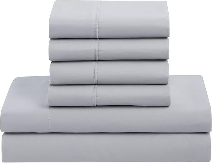 Sweet Home Collection 7 Piece Comforter Set Bag Solid Color All Season Soft Down Alternative Blanket & Luxurious Microfiber Bed Sheets, Silver, Queen