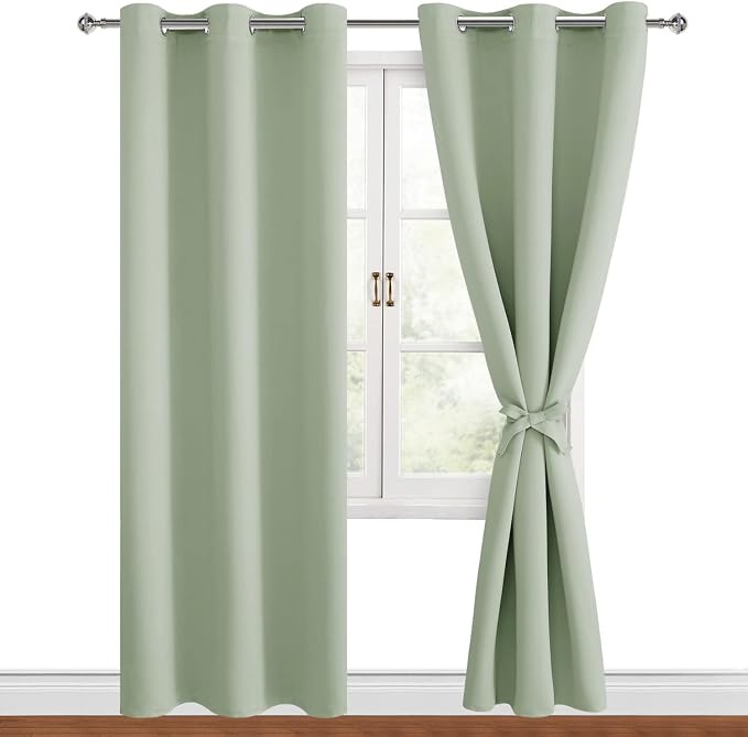 Blackout Curtains for Bedroom, 42 x 84 Inches Long, Seafoam Green | Thermal by Hiasan