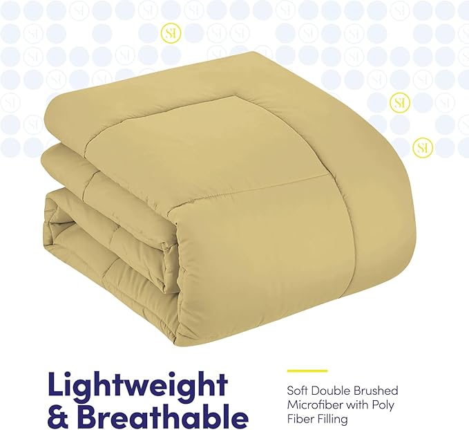Sweet Home Collection 7 Piece Comforter Set Bag Solid Color All Season Soft Down Alternative Blanket & Luxurious Microfiber Bed Sheets, Camel, Full