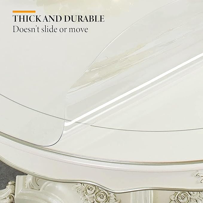 Deep Dream 1.5mm Thick 64 Inches Clear Round Table Protector, Round Table Cover, Tablecloth Protector, Table Protector for Dining Room Table & Office