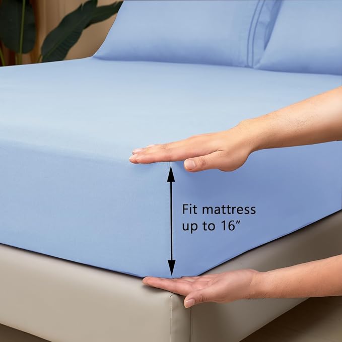 Mejoroom Full Size Sheet Sets - 16 Inches Deep Pocket Bed Sheets & Pillowcase Sets - 1800 Collection Microfiber Bed Sheet Set - Extra Soft, Fade & Wrinkle Resistant - 4 Piece(Full,Light Blue)