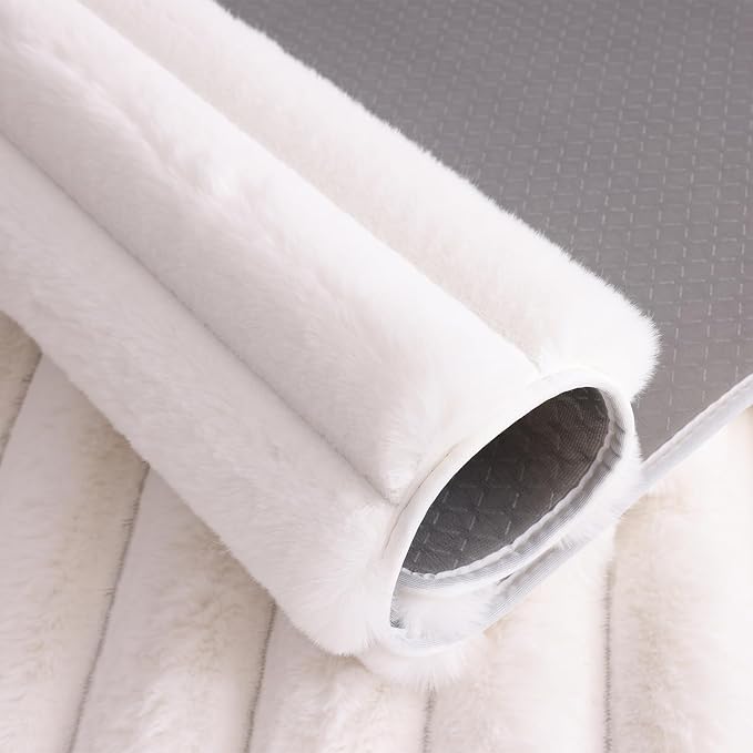White Rabbit Striped Plush Rug 5'x8', Fluffy Shaggy Area Rug - Image 5