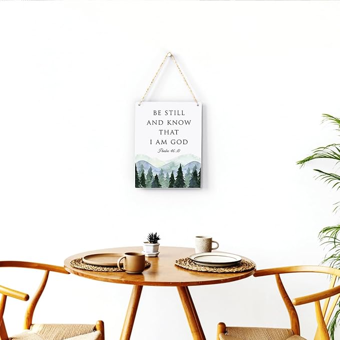 Inspirational Decor Be Still and Know That I am God Psalm 46:10 Christian Gifts Bible Verse Wall Art Scripture Wooden Hanging Sign for Modern Home Office Bathroom Bedroom Decoration 8 x 10 Inches
