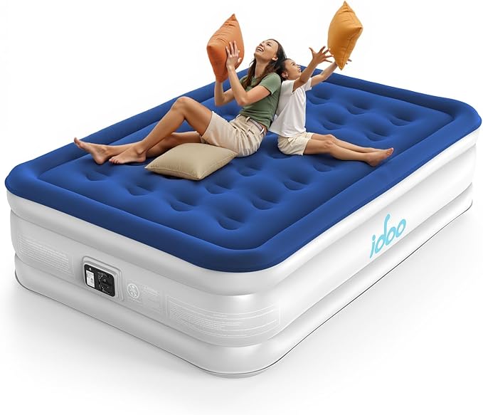 iDOO Air Mattress Full with Built in Pump, Upgraded Blow up Mattress Full, Inflatable Mattress for Home Camping and Guest Bed, 2-Min Portable & Comfortable Air Bed, Colchon Inflable
