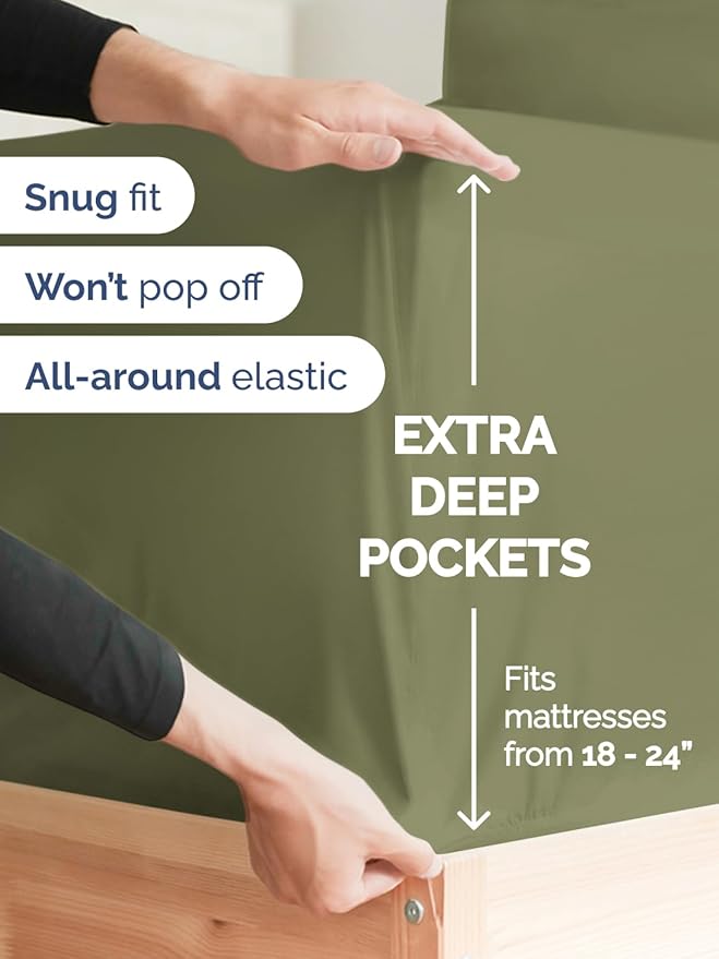 Extra Deep Twin XL Sheet Set - 4 Piece Breathable and Cooling Sheets - Hotel Luxury Bed Sheets Set - Easy Fit - Soft, Wrinkle Free and Comfy Sheets Set - Sage Green Sheet Set with Extra Deep Pockets