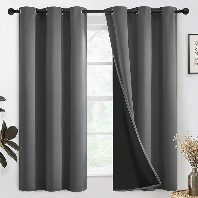 SimpleHome Grey 100% Blackout Curtains Room Darkening Living Room 63 Inch | by SimpleHome