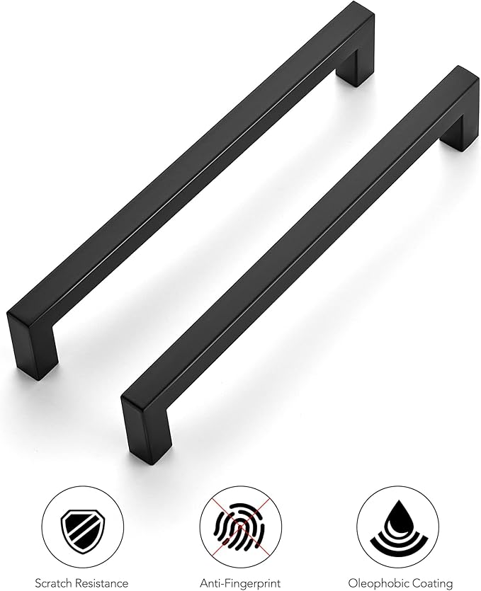Ravinte 50 Pack 7-1/2 Inch Kitchen Square Cabinet Handles Matte Black Pulls Black Drawer Pulls Kitchen Cabinet Hardware for Cupboard Drawer Handles