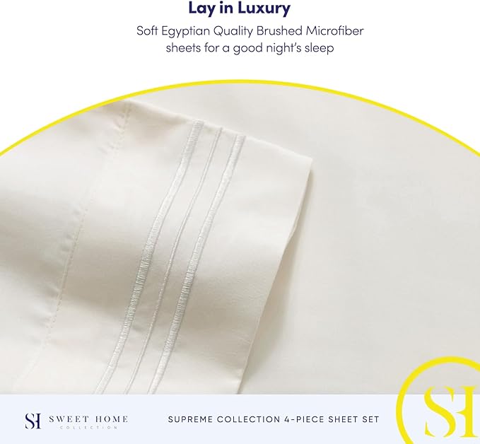 Twin Sheets - Breathable Luxury Sheets with Full Elastic & Secure Corner Straps Built In - 1800 Supreme Collection Extra Soft Deep Pocket Bedding Set, Sheet Set, EXTRA DEEP pocket - Twin, Ivory