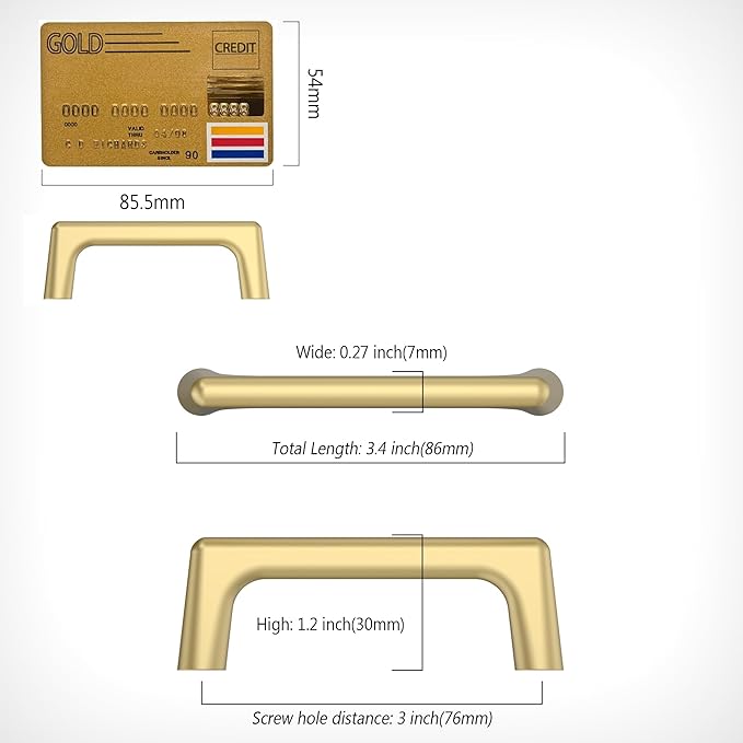 Amerdeco 10 Pack Brushed Gold Cabinet Pulls 3 Inch(76MM) Hole Centers Kitchen Cabinet Handles Hardware Kitchen Handles for Cabinets Cupboard Handles Drawer Pulls ZH0041