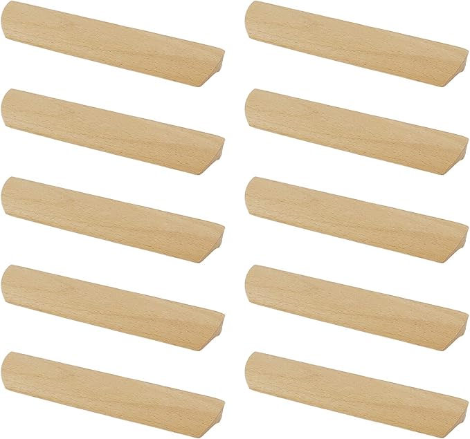 10Pcs Unfinished Wood Solid Furniture Pulls Handles,Unfinished Unpainted Paintable Wooden Handles Cupboard Closet Drawer Handle Pull,Length 6.1",Hole Dis.5.04"