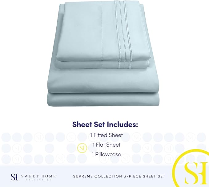 Twin XL Sheets - Breathable Luxury Sheets with Full Elastic & Secure Corner Straps Built In - 1800 Supreme Collection Extra Soft Deep Pocket Bedding Set, Sheet Set, Twin XL, Light Blue