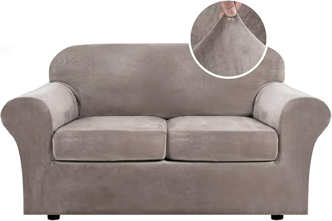 H.VERSAILTEX Real Velvet Plush 3 Piece Stretch Sofa Covers Couch Covers by HVERSAILTEX