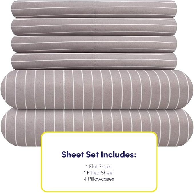 Full Size Bed Sheets - 6 Piece 1500 Supreme Collection Fine Brushed Microfiber Deep Pocket Full Sheet Set Bedding - 2 Extra Pillow Cases, Great Value, Full, Pinstripe Gray