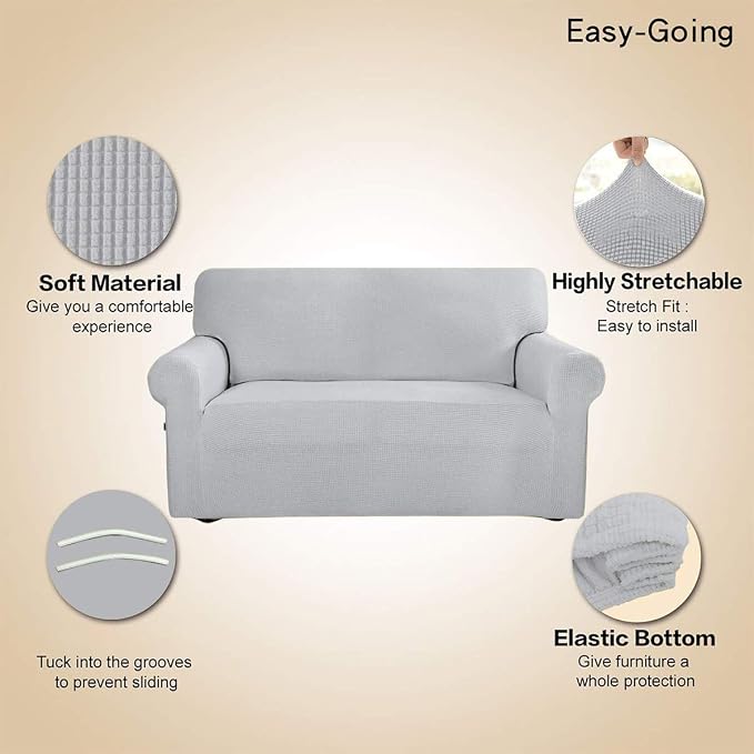 Easy-Going Stretch Loveseat Couch Covers Washable Silver Gray | 1-Piece - Image 3