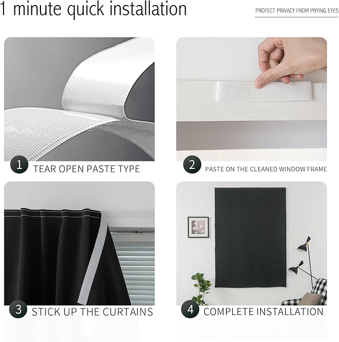 Adhesive Blackout Curtains- Self Stick Shades Window Blinds Curtains No Rod - Image 3