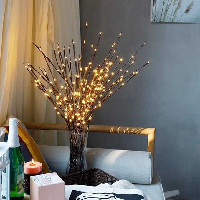 DK177 2 Pack Led Branch Light Battery Operated Lighted Branch Vase Filler Willow Tree Artificial Little Twig Power Brown 30 Inch 20 LED for Home Outdoor Indoor Romantic Decoration, Purple Light