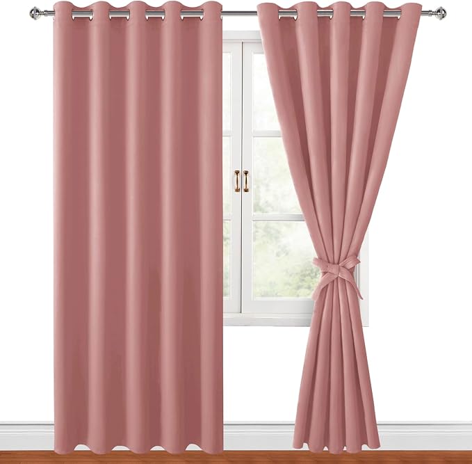 Blackout Curtains for Bedroom 2 Panels 60 x 84 Inch Long Dusty Rose | Thermal by Hiasan