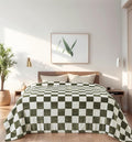 Checkered King Size Blanket,90x108 Inches Sage Green Microfiber Soft Cozy Fluffy Warm Hand Made Throw Blankets for King Calking Bed,Couch, Sofa, Chair, Camping, Picnic,Sage Green