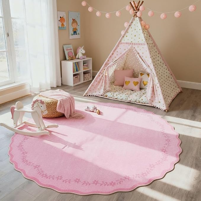 GarveeHome Round Rugs 6ft Scalloped Washable Circle Rug - Image 3