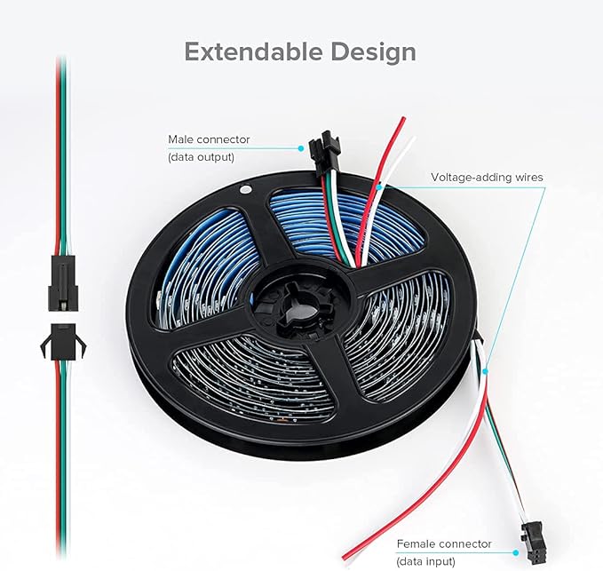 SEZO WS2812B ECO LED Strip Light 16.4FT/5M 30LEDs/m 150Pixels Individually Addressable Programmable 5050SMD Digital RGB Alloy Wires Flexible Dream Color IP30 Non-Waterproof PCB Black DC5V