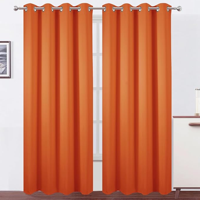 Blackout Curtains 52 x 90 Inch Long Orange Curtains Set of 2 Panels Room by Lemomo