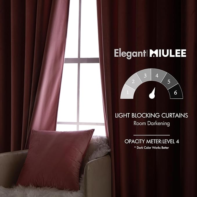 MIULEE Velvet Curtains 52x84 inches 2 Panels Blush Pink Blackout Curtains | - Image 5