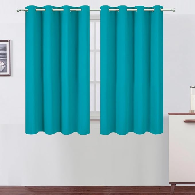 Blackout Curtains 66 x 54 Inch Long Teal Curtains Set of 2 Panels Room by Lemomo