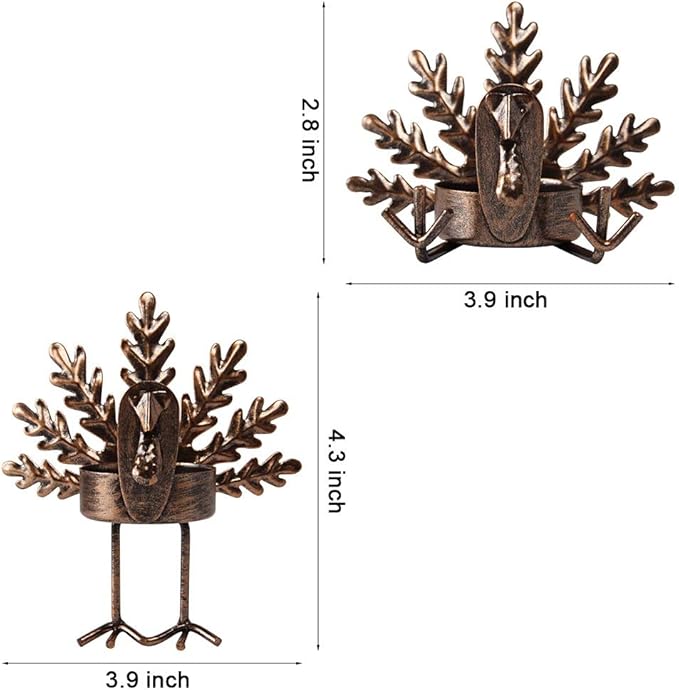 FORUP 6 Pack Metal Turkey Tea Light Candle Holders, Thanksgiving Candle Holder, Thanksgiving Home Table Decoration