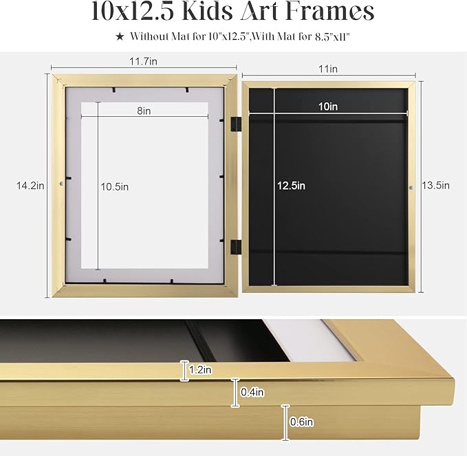 [3 Pack] Kids Art Frames, 10x12.5 Front Opening Kids Artwork Frames Changeable, Displays 8.5x11 With Mat and 10x12.5 Without Mat, Holds 50 Pcs, for 3D Picture, Crafts, Children Drawing, Hanging Art, Portfolio Storage