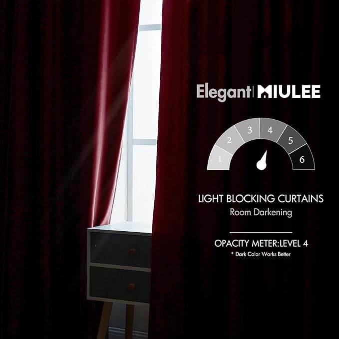 MIULEE Velvet Curtains 52x90 inches 2 Panels Burgundy Red Blackout Curtains | - Image 5