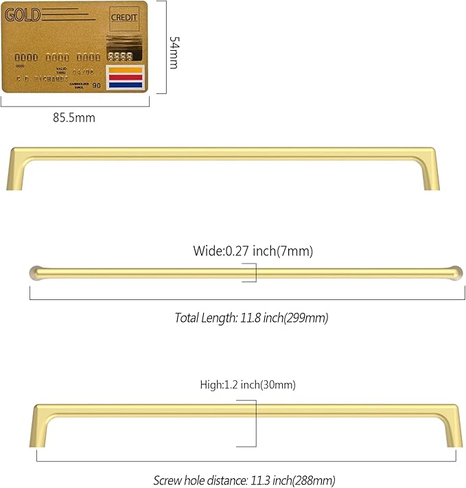 Amerdeco 10 Pack Brushed Gold Cabinet Pulls 11.3 Inch(288MM) Hole Centers Kitchen Cabinet Handles Hardware for Cabinets Cupboard Handles Drawer Pulls ZH0041