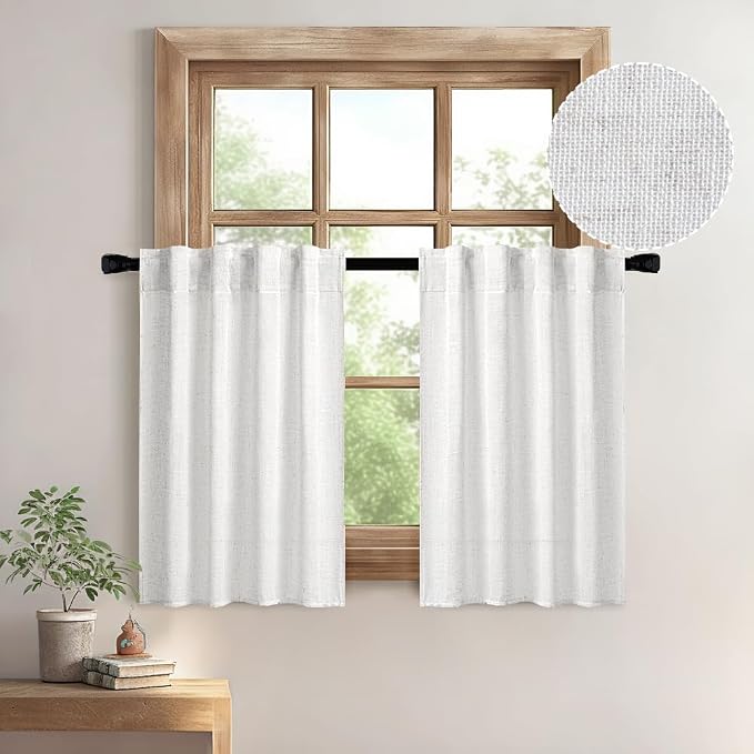 MIULEE Bleached Linen Kitchen Curtain 30 Inches Length 2 Panels Farmhouse | by MIULEE