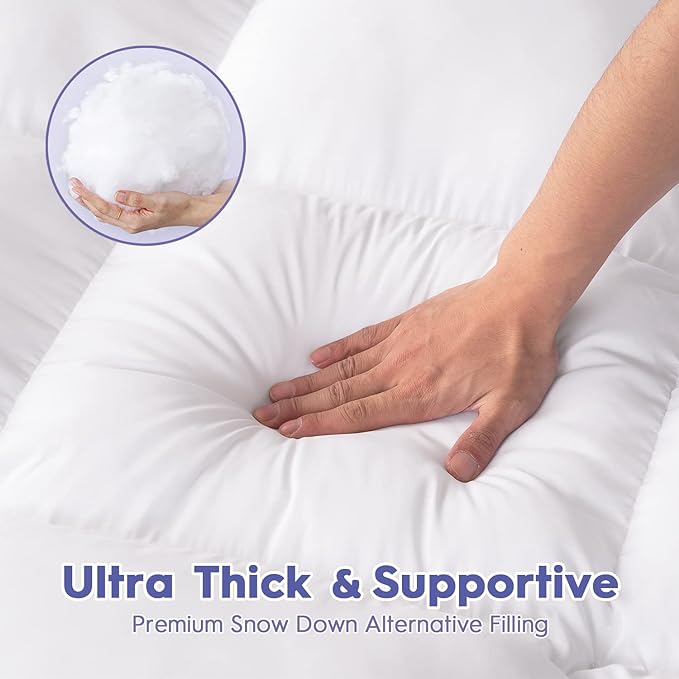 ABENE Twin XL Size Mattress Topper for College Dorm, Extra Long Mattress Pad Pillowtop, Soft Plush Mattress Cover Bed Topper with Deep Pocket, Overfilled Down Alternative Filling, White