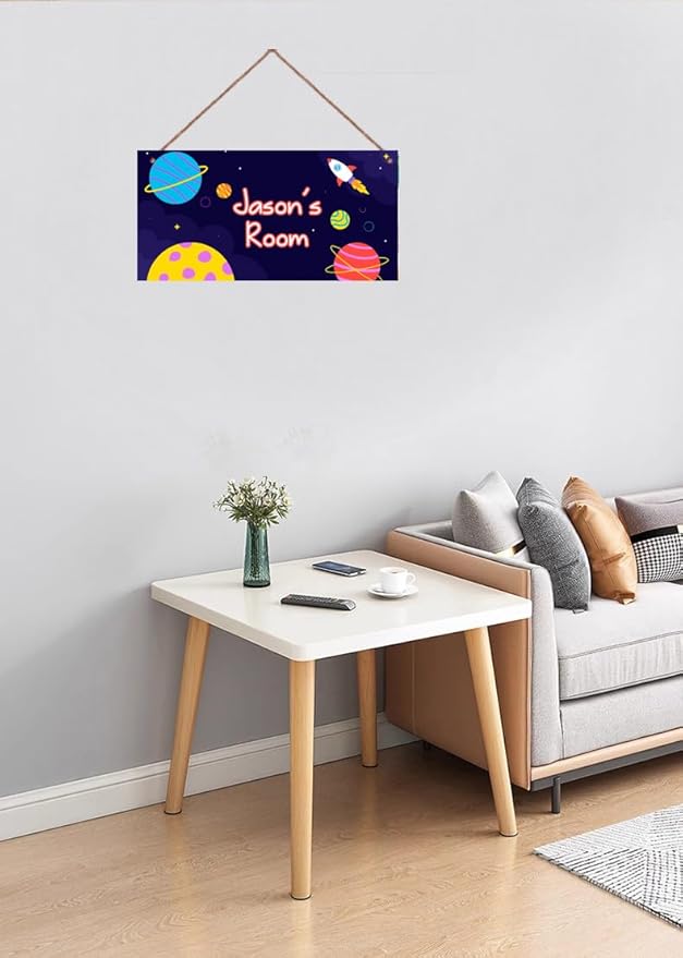 Personalized Outer Space Sign Universe Theme Door Décor For Kids Room Custom Name Little Man Cave Wall Art Decor, Planet Rocket Floral Nursery Art Plate For Girls Room Boys Bedroom